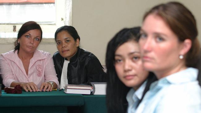 Schapelle Corby listens to her friend and witness Alyth Jeffers (nee McComb — during her trial at Denpasar District Court in Bali.