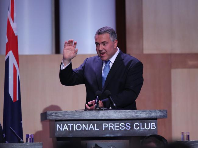 Budget sell ... Treasurer Joe Hockey addressing the National Press Club in Canberra. Picture: Gary Ramage