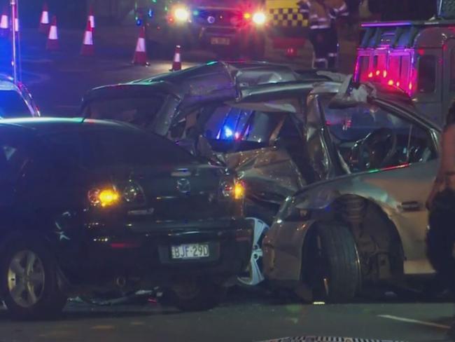 FEE APPLIES - MUST CREDIT TNV Responders at the scene of a crash involving seven vehicles on Windsor Road in Baulkham Hills 2/3/19. Picture: Jason Webster