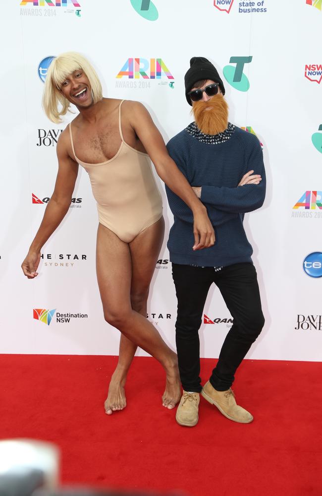 Matt Okine and Alex Dyson from Triple J, dressed as Sia and Chet Faker. Picture: Adam Taylor