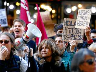 SPEAKING OUT: People protesting against mandatory offshore detention during the Evacuate Manus and Nauru Protest in Sydney earlier this year. Next month about 500 teachers plan to walk off the job to join a national protest to get the remaining children off Nauru. Picture: AAP/JEREMY NG