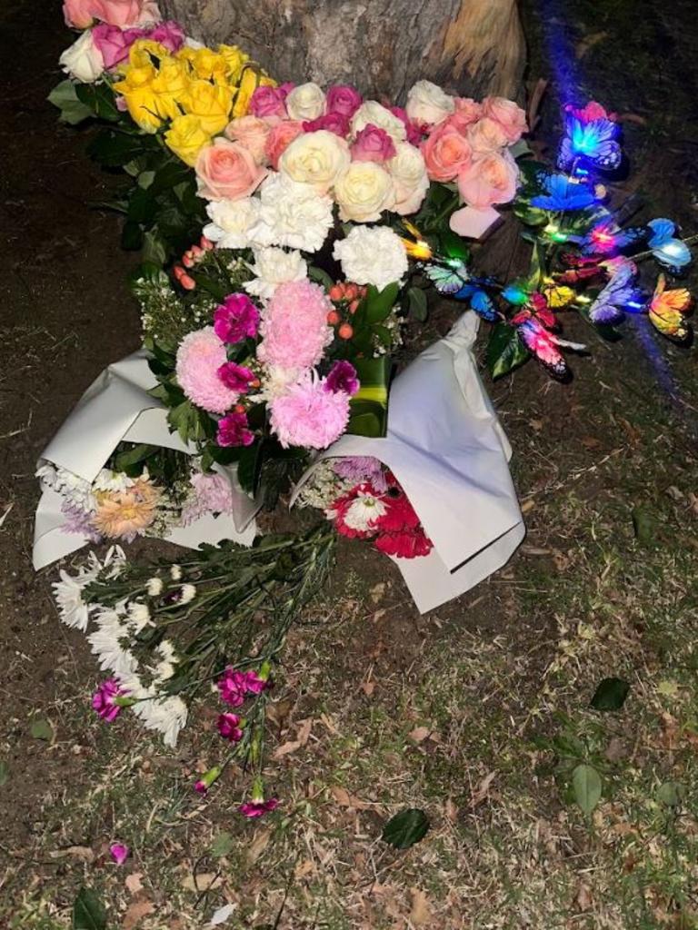 Supplied photos of a memorial that family members of Charlotte O'Brien placed outside of the Santa Sabina School. The school took the memorial down.