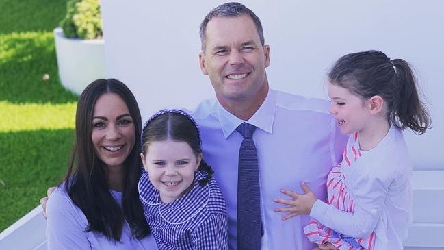 Williams with wife Rachel Gilbert and their daughters Storm and Sloane. Picture: Supplied