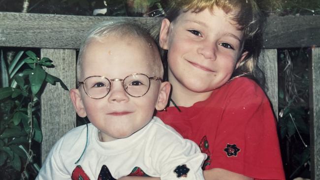 Young siblings James and Elizabeth Thewlis one Christmas Day. Picture: Supplied