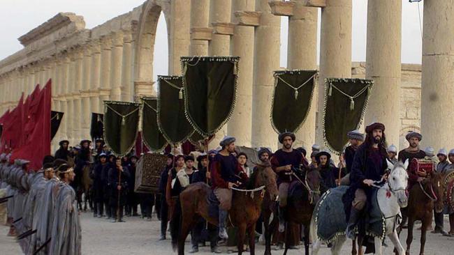 A symbolic trade caravan representing the prosperous trade during the era of Queen Zanobya 260-273AD parades through Palmyra.