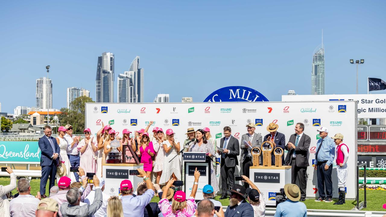 Race 3 presentation at Magic Millions race day. Picture: Luke Marsden.