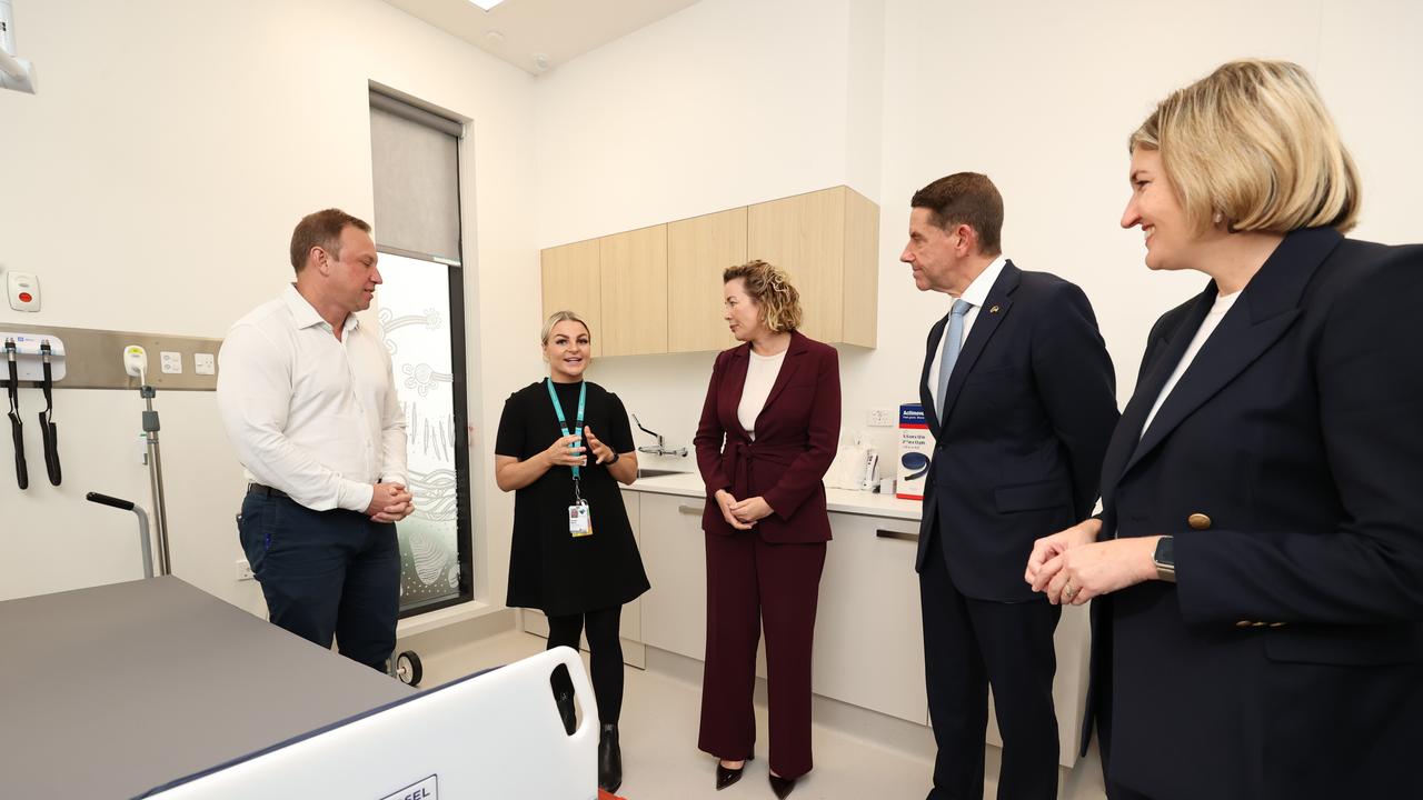 Premier Steven Miles, Pumicestone MP Ali King, Deputy Premier Cameron Dick and Health Minister Shannon Fentiman tour the new Bribie Island Satellite Hospital. Picture: Lachie Millard