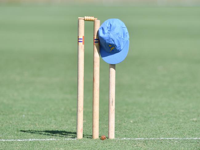 Memorial for Andrew Symonds at Riverway Stadium in Townsville. Stumps with cap from Gold Coast Dolphins. Picture: Evan Morgan