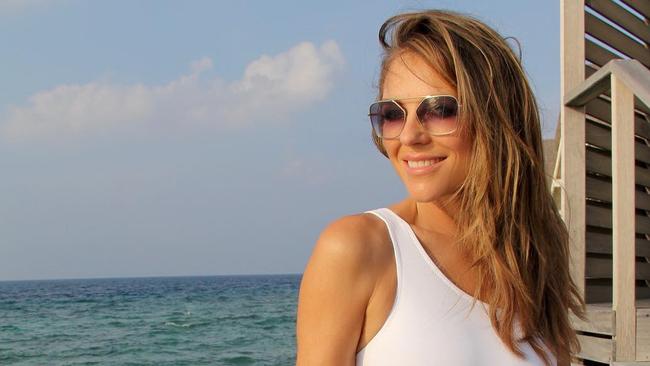 Appearing younger isn’t all about trying to look like Liz Hurley in a swimsuit. Picture: Liz Hurley/Instagram