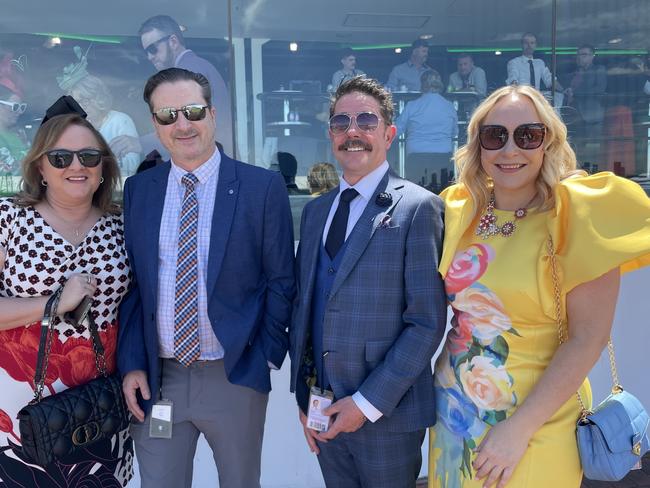 Lisa O'Sullivan, Daniel O'Sullivan, William Heine and Catherine McCabek at the 2024 Oaks Day. Picture: Himangi Singh.