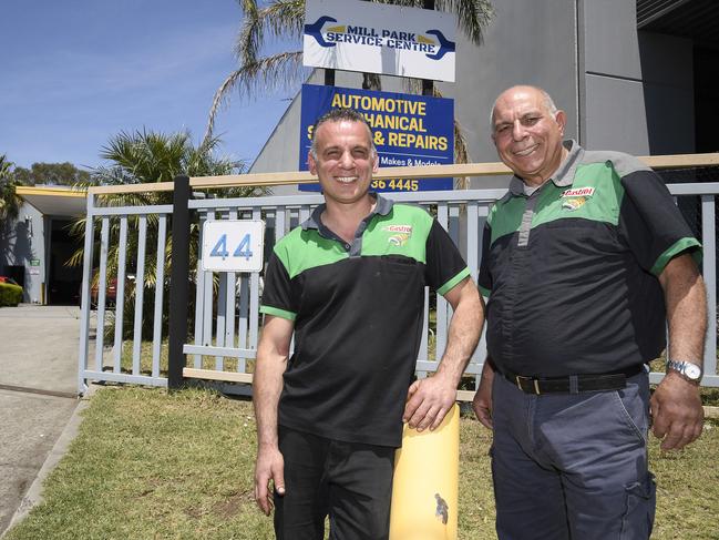 Andrew and Peter Papas at Mill Park Service Centre. Picture: Andy Brownbill