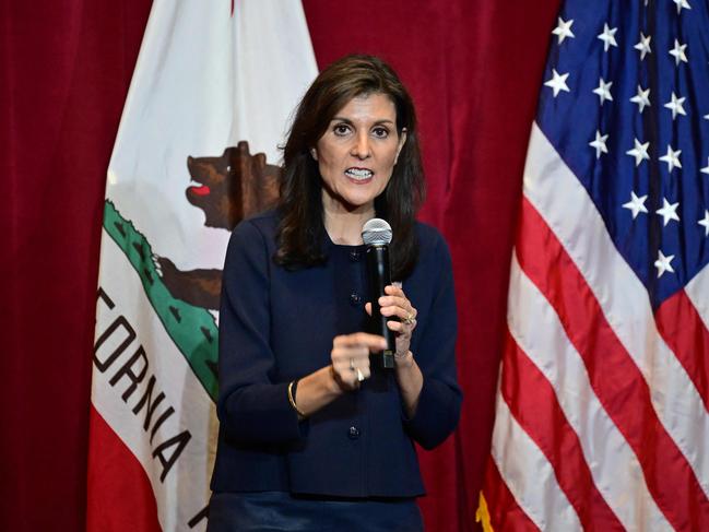 US Republican presidential hopeful and former UN Ambassador Nikki Haley speaks during a rally at Hollywood American Legion Post 43 in Los Angeles, California, on February 7, 2024. (Photo by Frederic J. Brown / AFP)