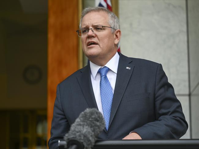 Scott Morrison has unveiled a four-step pathway out of Covid-19. Picture: NCA NewsWire / Martin Ollman