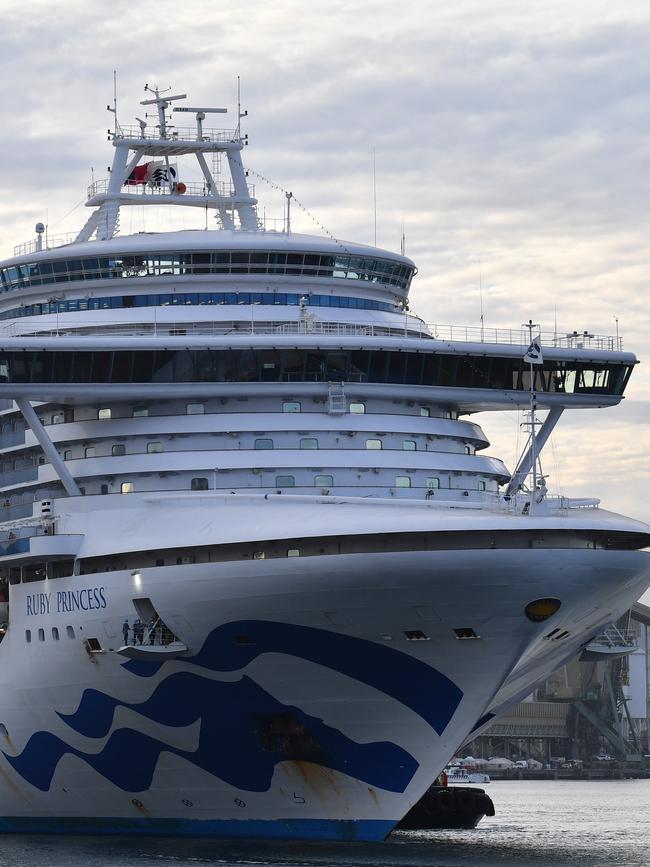 The Ruby Princess cruise ship departs Port Kembla in Wollongong. Picture: Dean Lewins