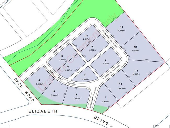 A draft break-down of the 14 lots at the proposed business park, as per planning documents.