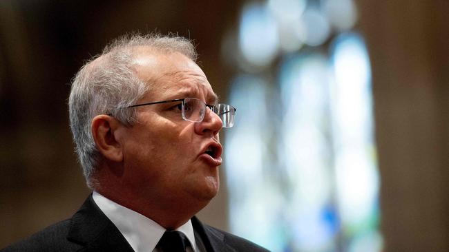 Prime Minister Scott Morrison at St Andrew's Cathedral in Sydney.