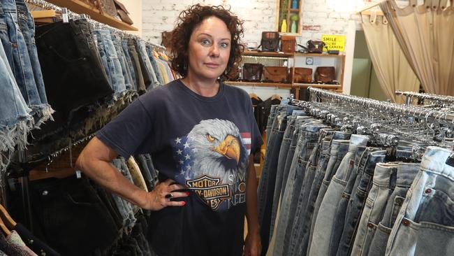 Penni Gray, owner of fashion store Miss Brown Vintage Clothing, says theft is rampant on Burleigh’s trendy James Street. Photo: Richard Gosling