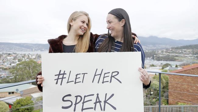 Tasmanian survivor Grace Tame and journalist Nina Funnell. Picture: PATRICK GEE