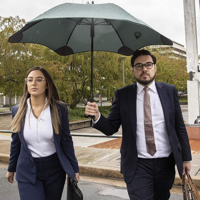 Bruce Lehrmann, right, arrives for the second day of his trial at the Magistrates Court in Canberra on Wednesday. Picture: Gary Ramage