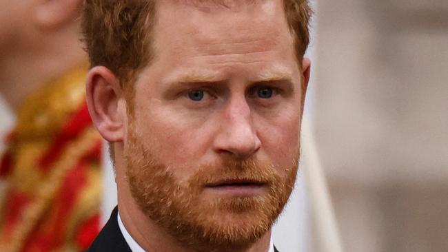 Britain's Prince Harry, Duke of Sussex leaves Westminster Abbey after the Coronation Ceremonies of Britain's King Charles III and Britain's Queen Camilla in central London on May 6, 2023. - The set-piece coronation is the first in Britain in 70 years, and only the second in history to be televised. Charles will be the 40th reigning monarch to be crowned at the central London church since King William I in 1066. Outside the UK, he is also king of 14 other Commonwealth countries, including Australia, Canada and New Zealand. (Photo by Odd ANDERSEN / AFP)