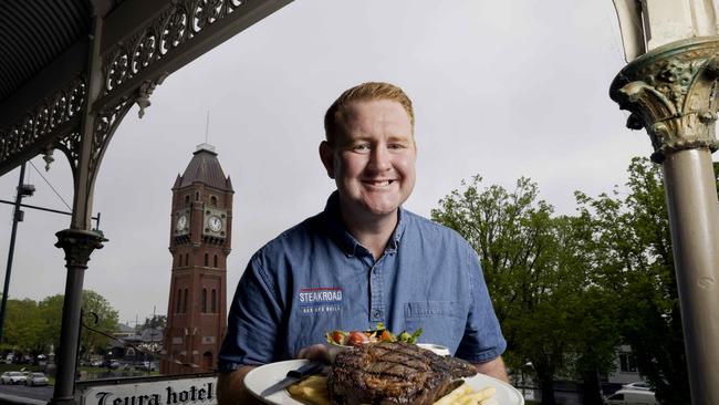 Former butcher Marlin Walsh and wife Caitlin have revived the landmark hotel and now operate a steakhouse at the site. Picture: Nicole Cleary