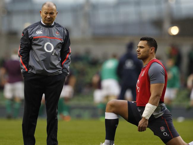 England's head coach Eddie Jones (L) has axed former NRL star Ben Te'o. Picture: Adrian Dennis/AFP