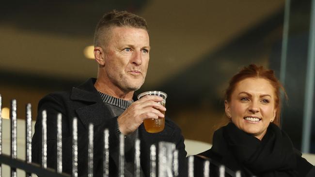 Former Richmond coach Damien Hardwick enjoys a beer before the round 14 clash between the Tigers and Saints. Picture: Michael Klein