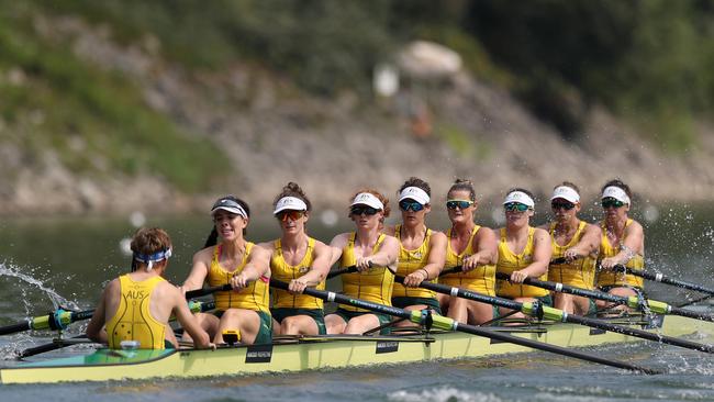 The Australian crew on their way to the silver medal. (Photo by Naomi Baker/Getty Images)