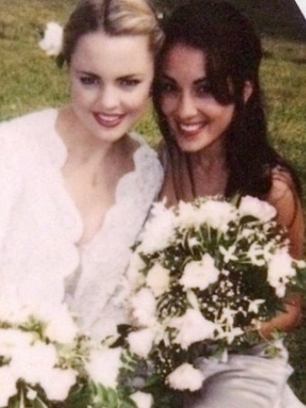 Laura Vazquez as Sarah Thompson with Melissa George as Angel Brooks on Shane and Angel’s wedding day. Picture: Supplied