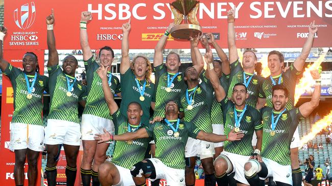 South Africa celebrate their victory at Allianz Stadium.