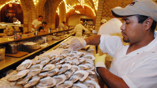 Freshly shucked oysters are laid on ice at the Oyster Bar. Picture: Getty Images