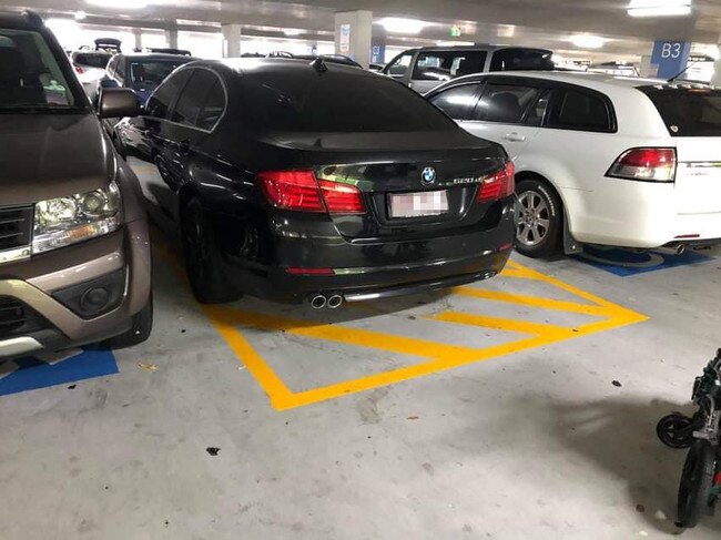 A car without a permit displayed pictured in space reserved for people with disabilities at Gold Coast University Hospital. Picture: Facebook/Australian Disability Parking Wall of Shame.