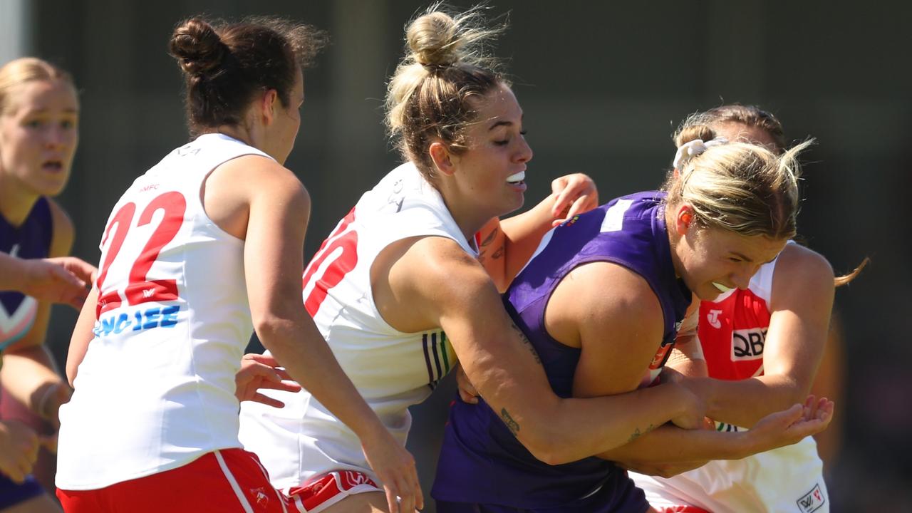 It was an arm-wrestle for most of the game before the Swans kicked away late. Picture: James Worsfold/AFL Photos/Getty Images