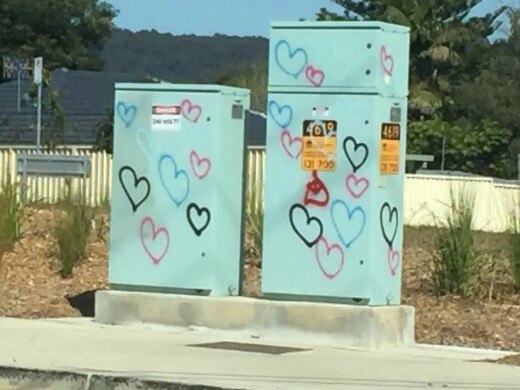 Heart-shaped graffiti tags have popped up everywhere on the Central Coast. There is no suggestion Bolton sprayed the tags in this picture. Picture: supplied