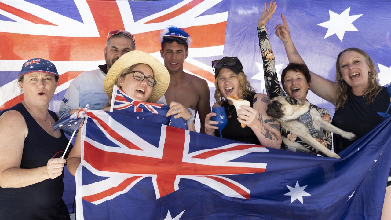 Australia Day on the beach at Aldinga (from left) Chrissy Hollis; Colin, Melanie and Tyson Hewetson, Danielle Maple, Nicole Horsey and Daryl Atkins. Picture: Brett Hartwig