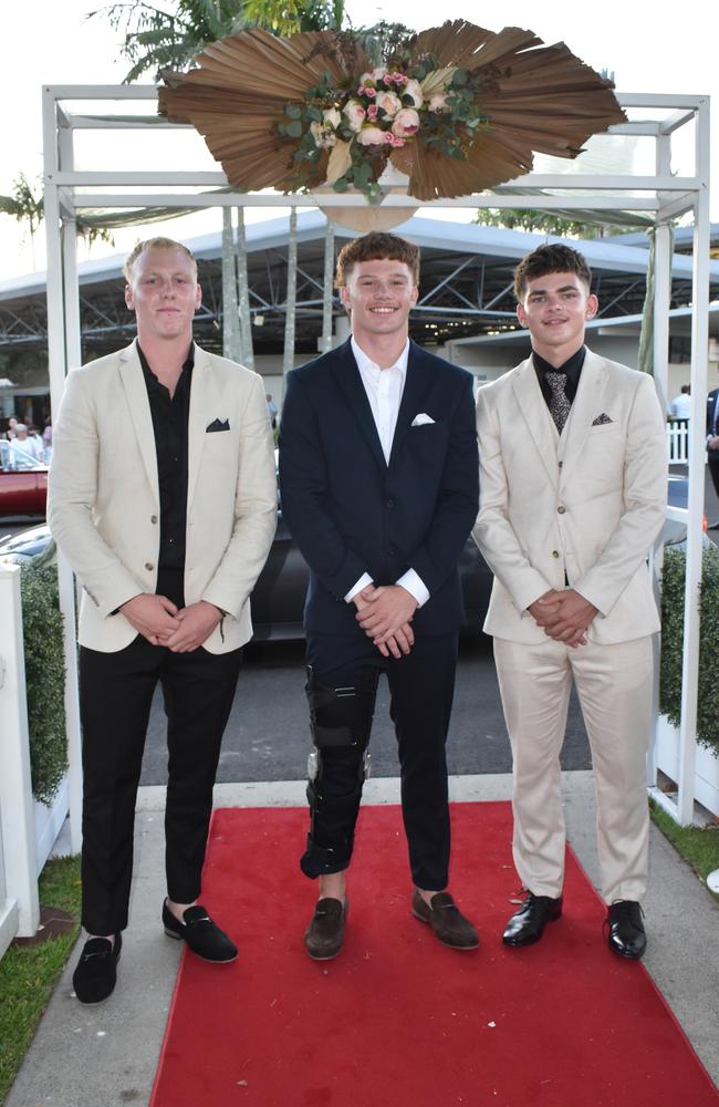 Will Campbell, Brandyn Marks and Noah Noke at the Caloundra State High School formal 2024.