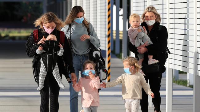 Geelong WAGs arrive at Coolangatta to join their partners in the Queensland AFL bubble. Picture: Adam Head