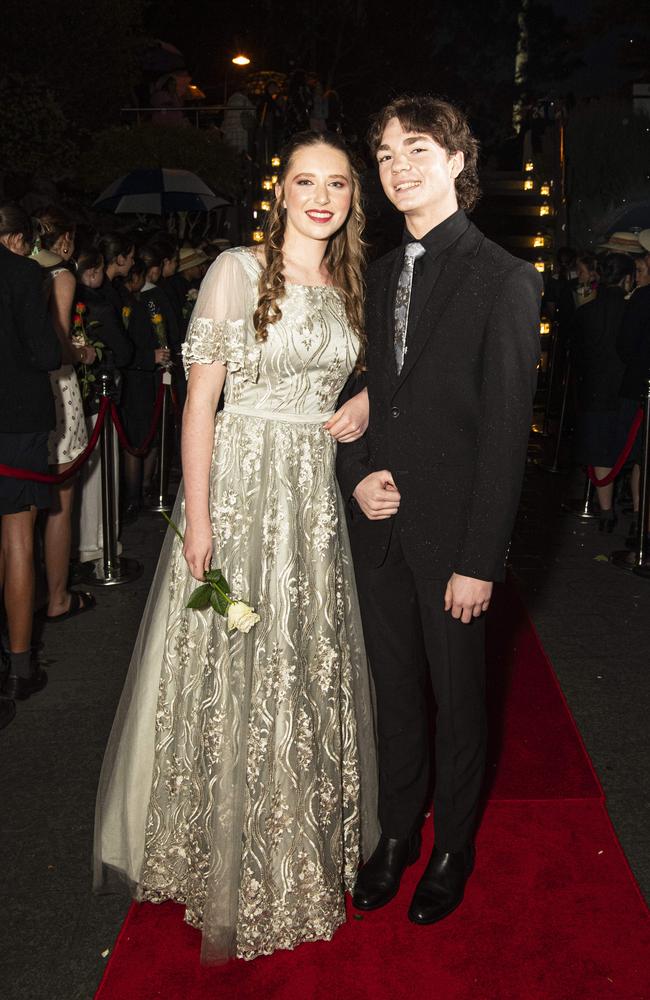 Dominique Wilkes and partner Noah Hockey arrive at The Glennie School formal at Picnic Point, Thursday, September 12, 2024. Picture: Kevin Farmer