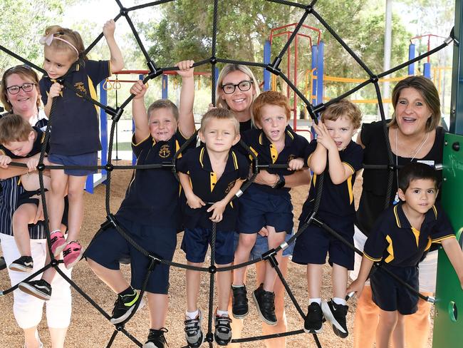 MY FIRST YEAR: Gunalda State School Preps. (LtoR) Ayden Gill, Alexys Rensonnet, Jasper Warren, Erik Helm-Pascoe, Holden Walters, Leighton Summerville, Caden Caldwell. Teachers, Mrs Peta Loney, Mrs Karolyn Baumgart, Mrs Joanne Widdop.  Picture: Patrick Woods.