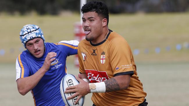 Country's Phil Talaileva with the ball at NSW Schools rugby union trials at Eric Tweedale Oval.