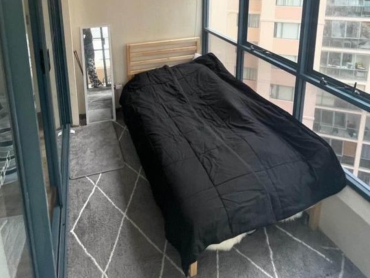 Sydney's rental crisis is laid bare with one example of the Facebook Marketplace ads seen offering a enclosed balcony as a bedroom. Picture: Facebook