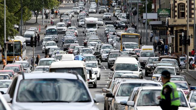 Heavy afternoon traffic in Macquarie Street, Hobart. Picture: SAM ROSEWARNE