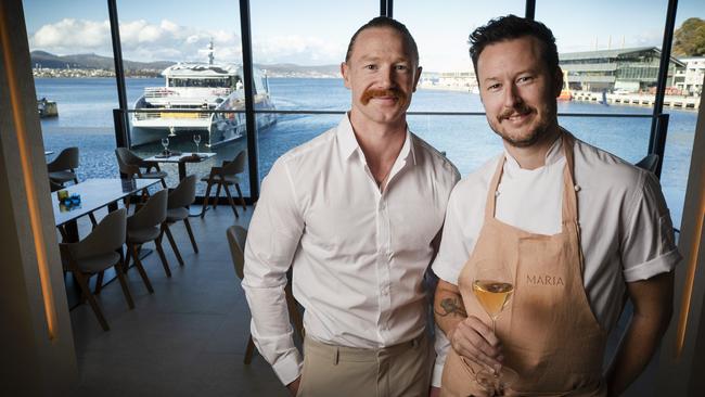 New restaurant MARIA general manager Hedley Monks and chef/ co owner Christian Ryan at Brooke Street Pier. Picture: Chris Kidd