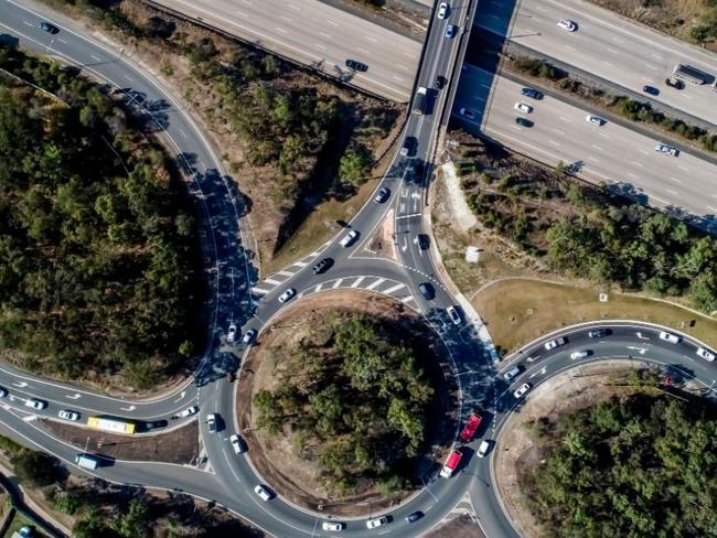 Congestion at the roundabout at the Pacific Motorway at Pimpama. Pic by Luke Marsden.