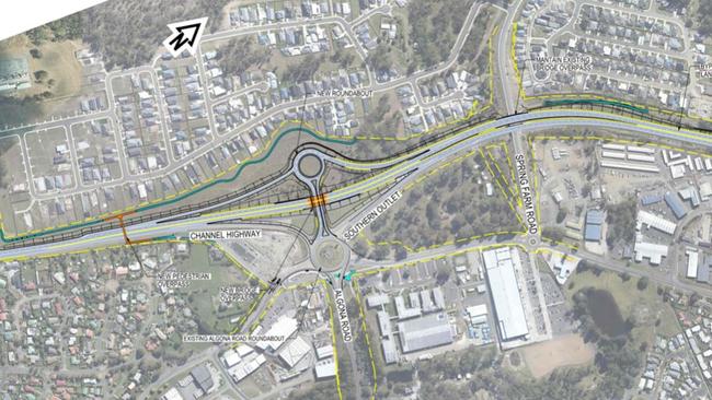 Diagram of final design of Kingston Bypass and Algona Rd roundabout upgrade. Picture: Department of State Growth