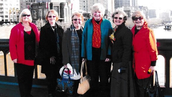 A recent meet up on the Swanston Street Bridge. Left to right: Margaret Peterson, Helen, Dianne, Elizabeth, Margaret Leslie and Glenda. Beverley Assenda is not pictured.