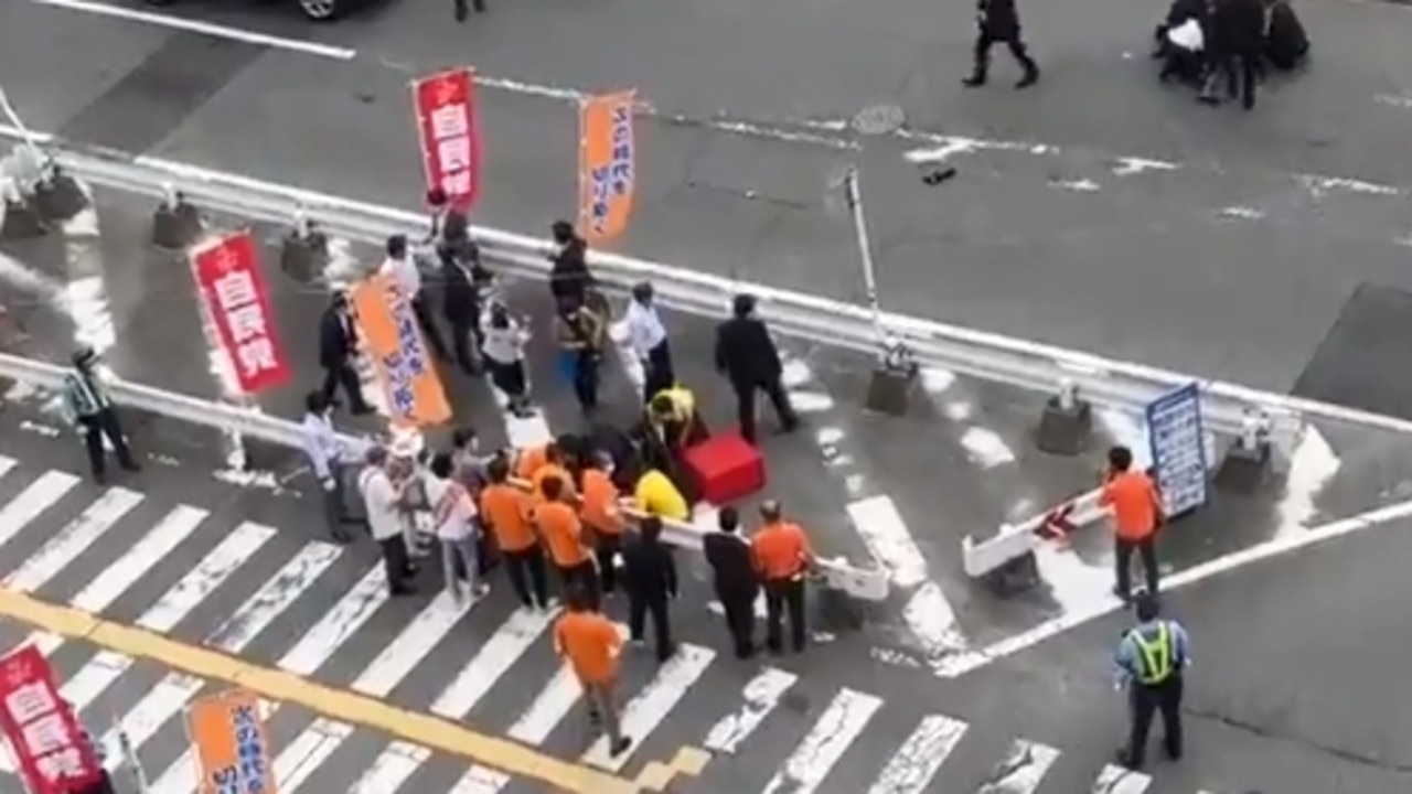 Footage appears to show the scene of a reported shooting involving Shinzo Abe in Nara, Japan. Picture: Twitter