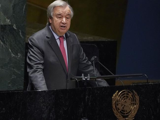 Secretary-General Antonio Guterres at the General Assembly 58th plenary meeting in New York on the Russia-Ukraine conflict. Picture: Timothy A. Clary/AFP