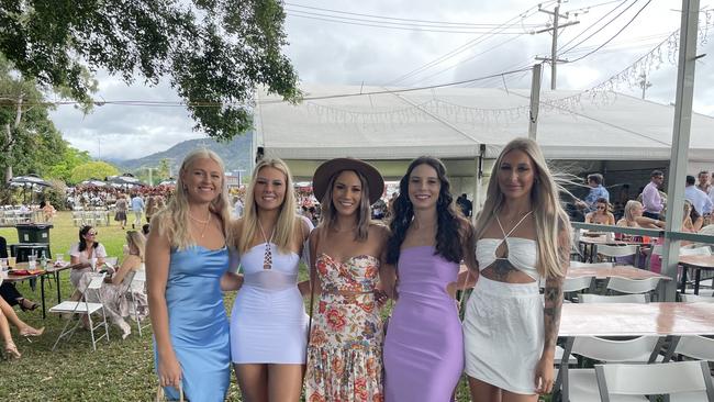 Sophie Nelson, Jemma Burgess, Ash Aranda, Madi Mifsud-Ure and Tayla Burgess at Cairns Cup Carnival on Saturday. Picture: Andreas Nicola