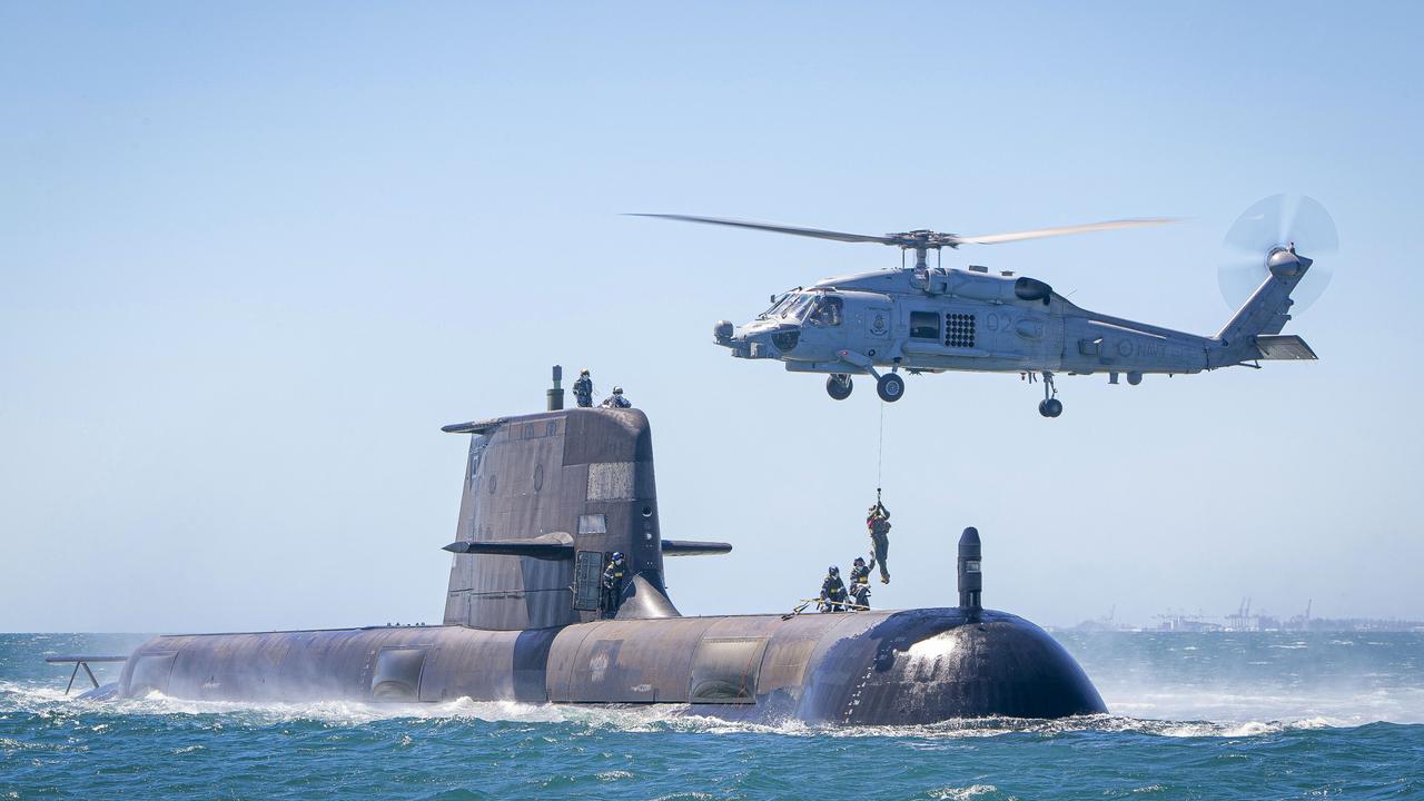 HMAS Rankin conducts helicopter transfer drills in Cockburn Sound, Western Australia. Picture: Supplied